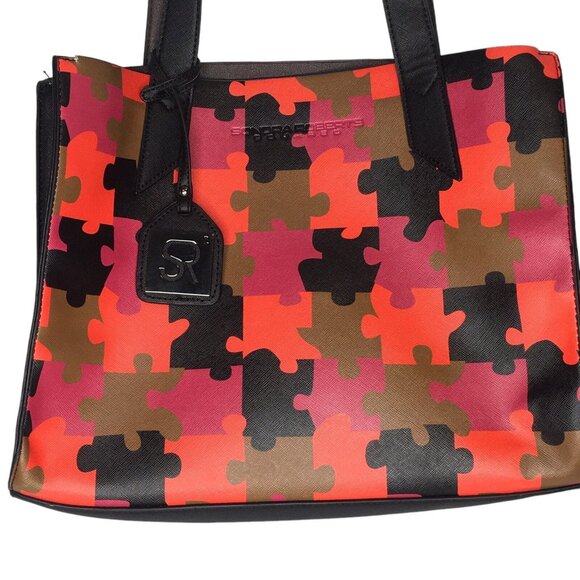 Sondra Roberts Squared Large Colorful Faux Leather Shoulder Bag Tote - Picture 3 of 16